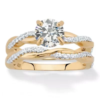 1.79 Cttw. 2-Piece 18k Gold .925 Sterling Silver Cubic Zirconia Wedding Ring Set