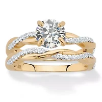 1.79 Cttw. 2-Piece 18k Gold .925 Sterling Silver Cubic Zirconia Wedding Ring Set