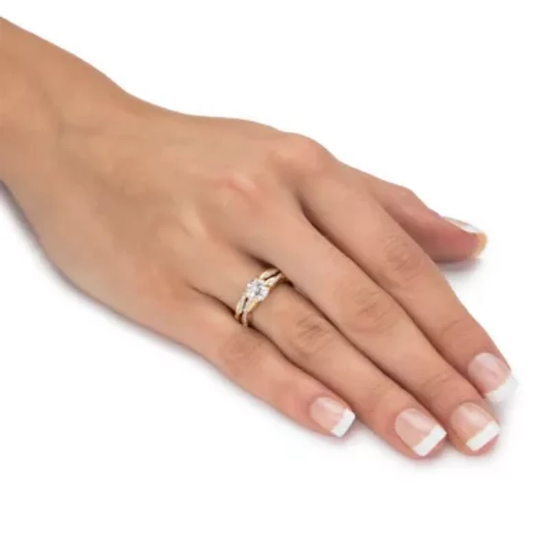 1.79 Cttw. 2-Piece 18k Gold .925 Sterling Silver Cubic Zirconia Wedding Ring Set