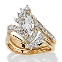 1.68 TCW Cubic Zirconia Two-Piece Halo Bridal Set Yellow Gold-Plated