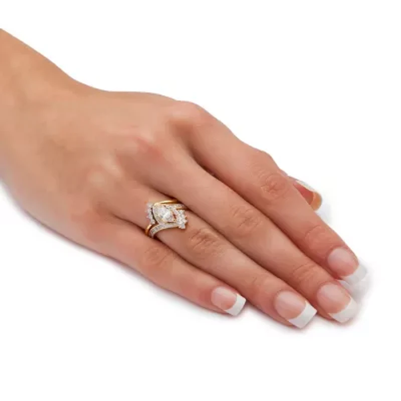 1.68 TCW Cubic Zirconia Two-Piece Halo Bridal Set Yellow Gold-Plated