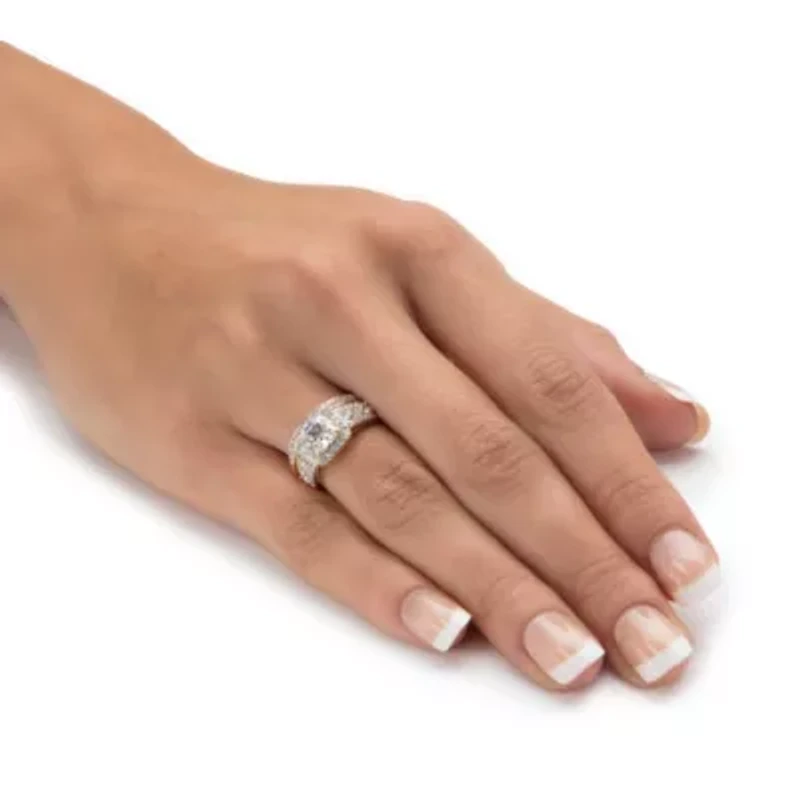 1.84 Cttw. Solid 10k Yellow Gold Cubic Zirconia 2-Piece Halo Wedding Ring Set