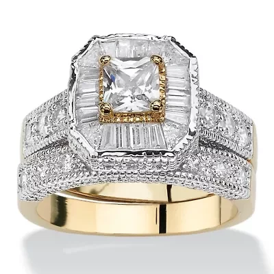 2.35 TCW CZ Two-Tone Vintage-Style Gold-Plated 2-Piece Bridal Ring Set