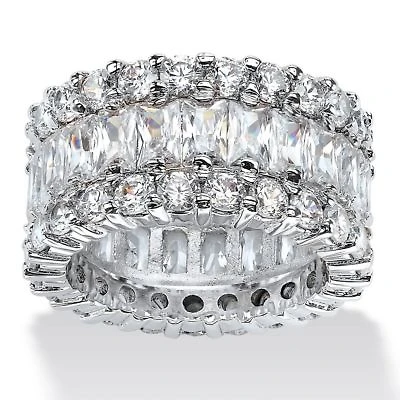 12.42 TCW Baguette-Cut Cubic Zirconia Platinum-plated Silver Eternity Ring