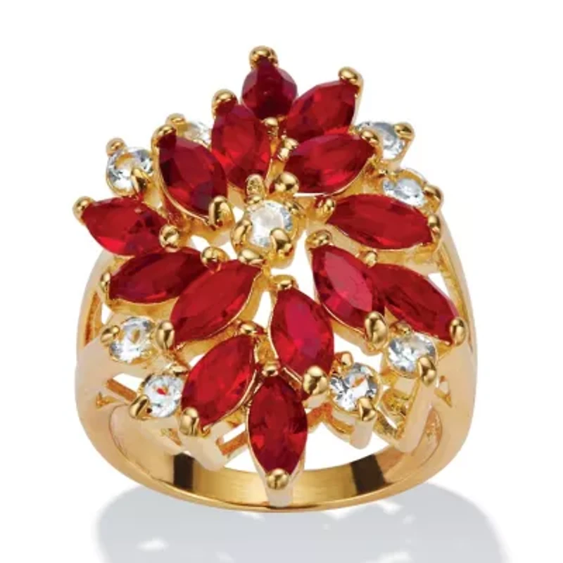 Red Crystal 18k Gold-Plated Flower Cocktail Ring