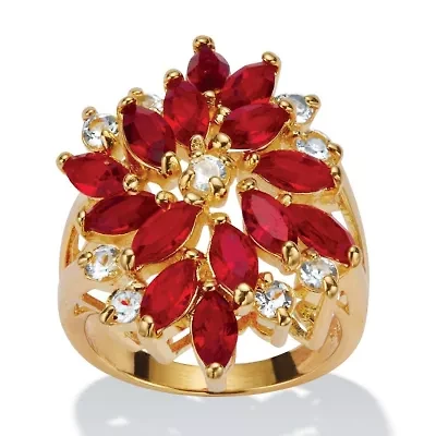 Red Crystal 18k Gold-Plated Flower Cocktail Ring