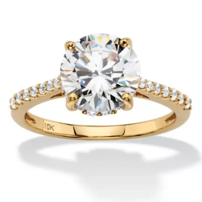 3.31 TCW Round Cubic Zirconia Solid 10k Yellow Gold Bridal Engagement Ring