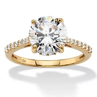 3.31 TCW Round Cubic Zirconia Solid 10k Yellow Gold Bridal Engagement Ring