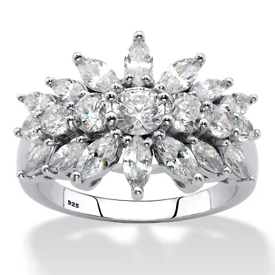 2.67 Cttw. Sterling Silver Marquise-Cut Cubic Zirconia Starburst Cluster Ring
