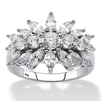 2.67 Cttw. Sterling Silver Marquise-Cut Cubic Zirconia Starburst Cluster Ring