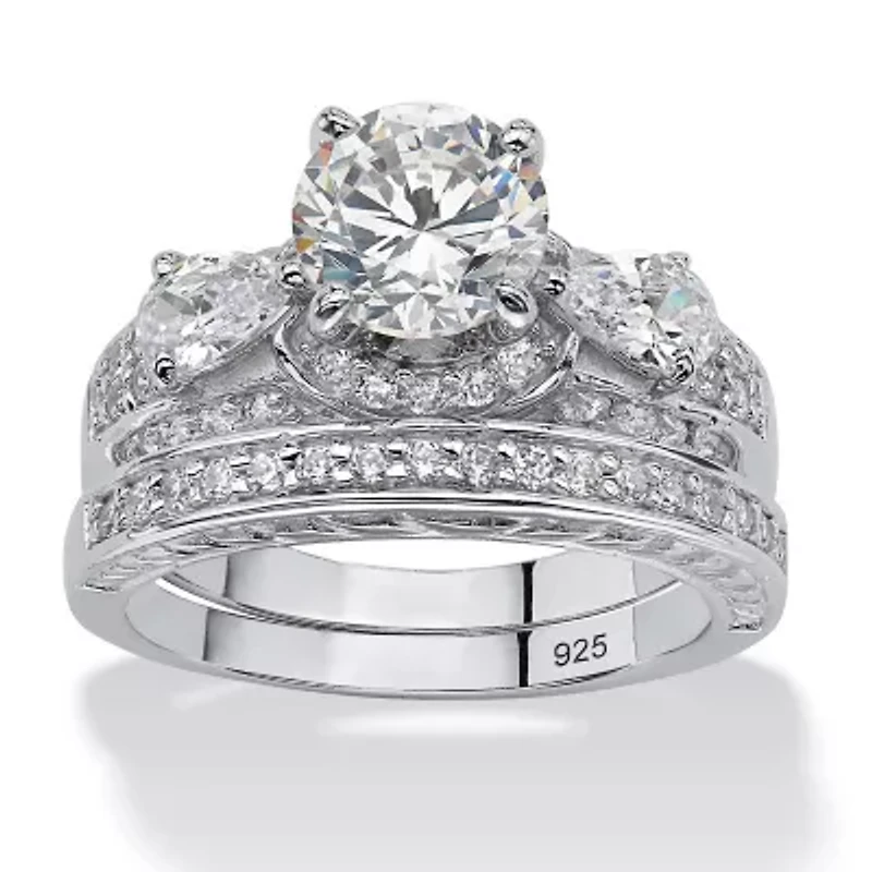 2 Piece 3.47 TCW CZ Bridal Set Platinum-plated Sterling Silver