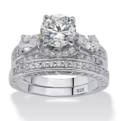 2 Piece 3.47 TCW CZ Bridal Set Platinum-plated Sterling Silver