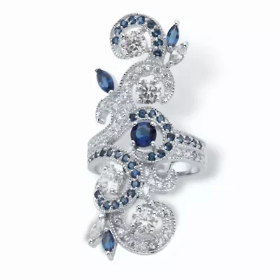 3.81 Cttw. Simulated Blue Sapphire and Cubic Zirconia .925 Silver Vine Ring