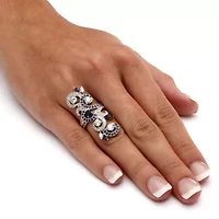 3.81 Cttw. Simulated Blue Sapphire and Cubic Zirconia .925 Silver Vine Ring