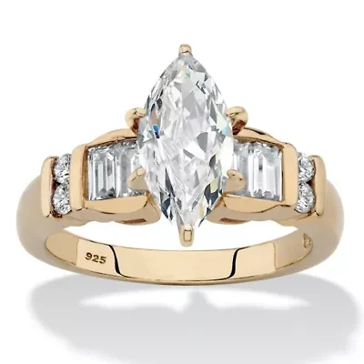 2.69 Cttw 14k Gold-plated Silver Marquise-Cut Cubic Zirconia Engagement Ring