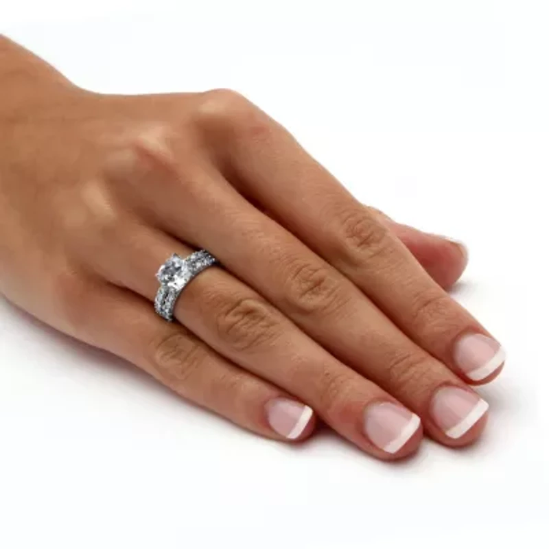 2.45 TCW Cushion-Cut Cubic Zirconia Platinum-plated Silver Bridal Ring Set