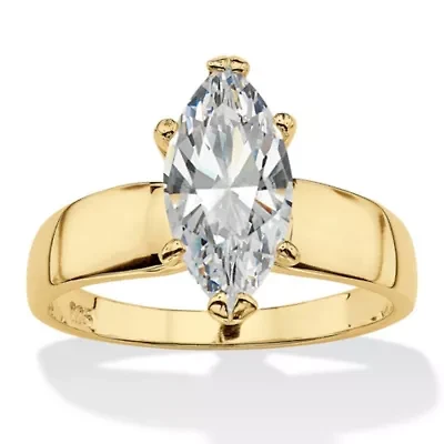 2.11 Cttw. Marquise Cut Cubic Zirconia 14k Gold Plated Silver Engagement Ring