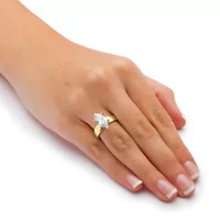 2.11 Cttw. Marquise Cut Cubic Zirconia 14k Gold Plated Silver Engagement Ring