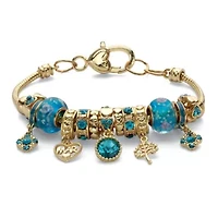 Simulated Birthstone Goldtone Charm Bracelet 8"