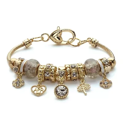 Simulated Birthstone Goldtone Charm Bracelet 8"