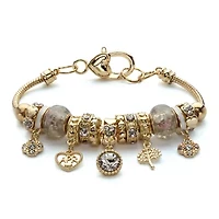 Simulated Birthstone Goldtone Charm Bracelet 8"