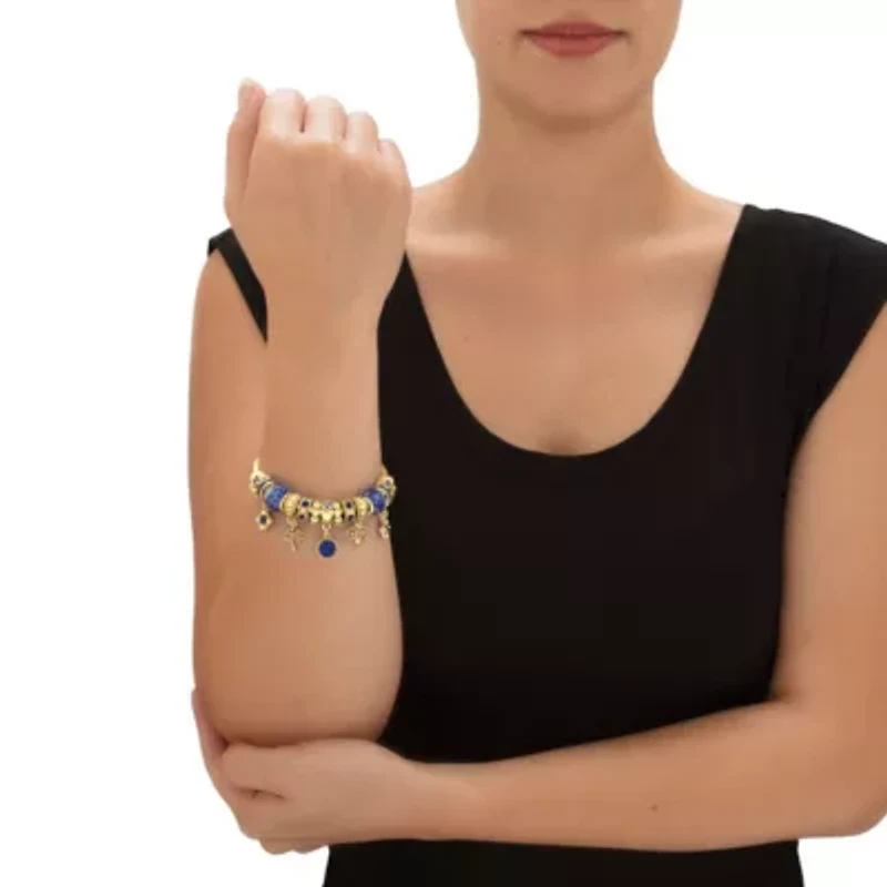 Simulated Birthstone Goldtone Charm Bracelet 8"