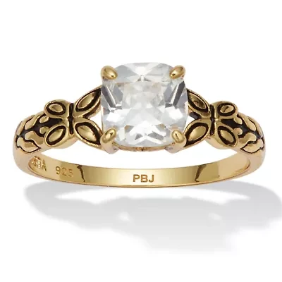 Cushion Cut Birthstone Ring Gold-plated Sterling Silver