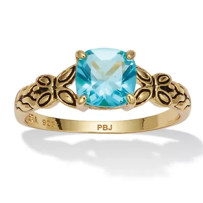 Cushion Cut Birthstone Ring Gold-plated Sterling Silver
