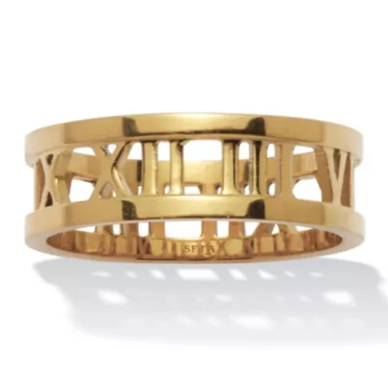 Roman Numeral Gold Ion-Plated Stainless Steel Ring
