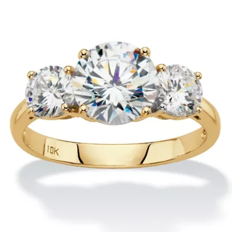 3 Cttw. Solid 10k Yellow Gold Round Cubic Zirconia 3-Stone Engagement Ring