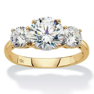 3 Cttw. Solid 10k Yellow Gold Round Cubic Zirconia 3-Stone Engagement Ring
