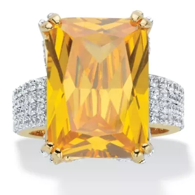 21.40 Cttw. Emerald-Cut Yellow and White Cubic Zirconia Gold-Plated Ring