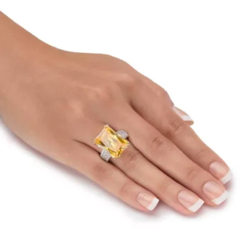 21.40 Cttw. Emerald-Cut Yellow and White Cubic Zirconia Gold-Plated Ring