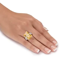 21.40 Cttw. Emerald-Cut Yellow and White Cubic Zirconia Gold-Plated Ring