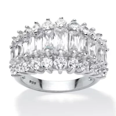 4.38 Cttw. Emerald-Cut Cubic Zirconia Platinum-plated Silver Engagement Ring