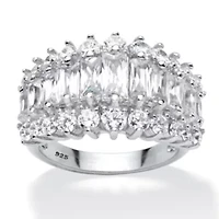 4.38 Cttw. Emerald-Cut Cubic Zirconia Platinum-plated Silver Engagement Ring