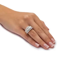 4.38 Cttw. Emerald-Cut Cubic Zirconia Platinum-plated Silver Engagement Ring
