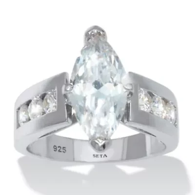 2.9 TCW Marquise-Cut Cubic Zirconia Sterling Silver Bridal Ring