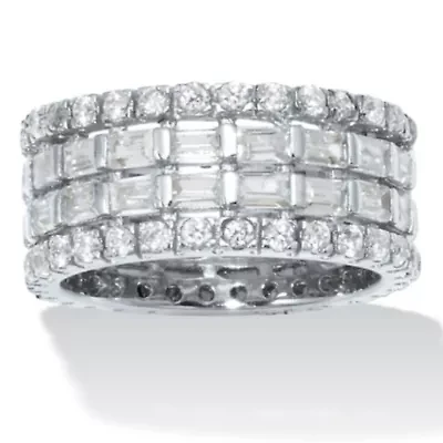 7.02 TCW Baguette Cubic Zirconia Sterling Silver 4-Row Eternity Band