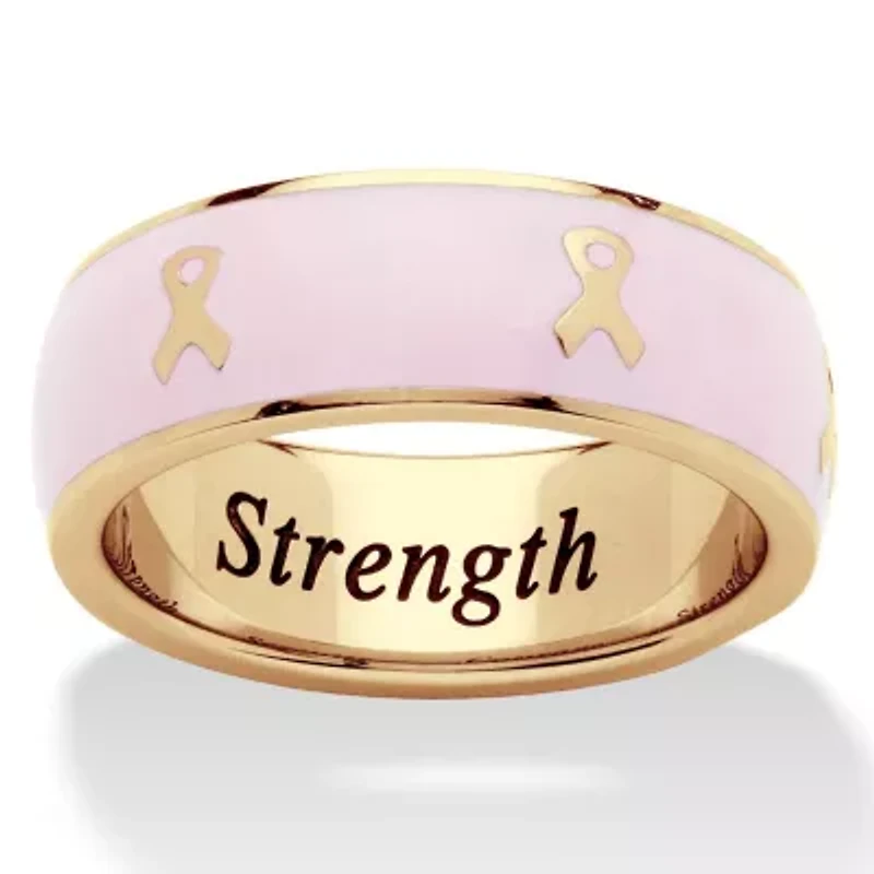 Breast Cancer Awareness Pink Enamel Inscribed Ribbon Eternity Band