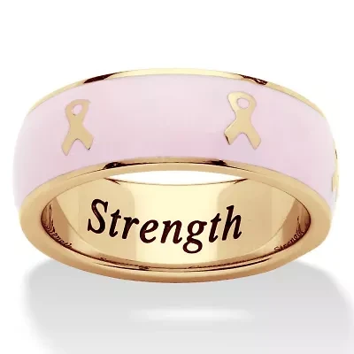 Breast Cancer Awareness Pink Enamel Inscribed Ribbon Eternity Band