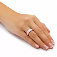Breast Cancer Awareness Pink Enamel Inscribed Ribbon Eternity Band