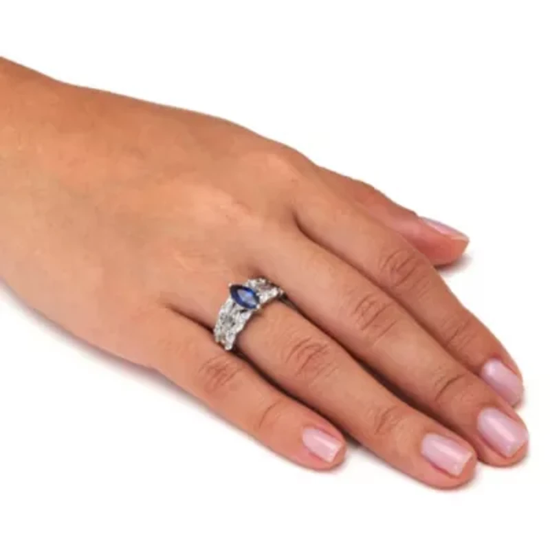 3.08 TCW Cubic Zirconia and Simulated Sapphire Sterling Silver Engagement Ring