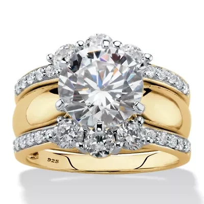 4.66 Cttw. Gold-Plated Silver Cubic Zirconia 2-Piece Jacket Wedding Ring Set