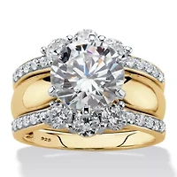 4.66 Cttw. Gold-Plated Silver Cubic Zirconia 2-Piece Jacket Wedding Ring Set