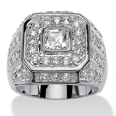 Men's 2.33 TCW Square-Cut Cubic Zirconia Octagon Grid Ring Platinum-Plated