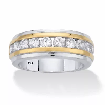 Men's 1.10 Cttw Cubic Zirconia 18k Gold and Platinum-plated Sterling Silver Ring
