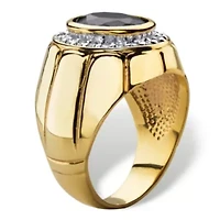 Men's 4.18 TCW Black Oval Cubic Zirconia Gold-Plated Faceted Halo Ring
