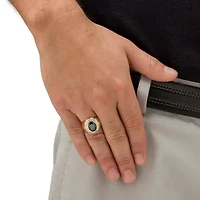 Men's 4.18 TCW Black Oval Cubic Zirconia Gold-Plated Faceted Halo Ring