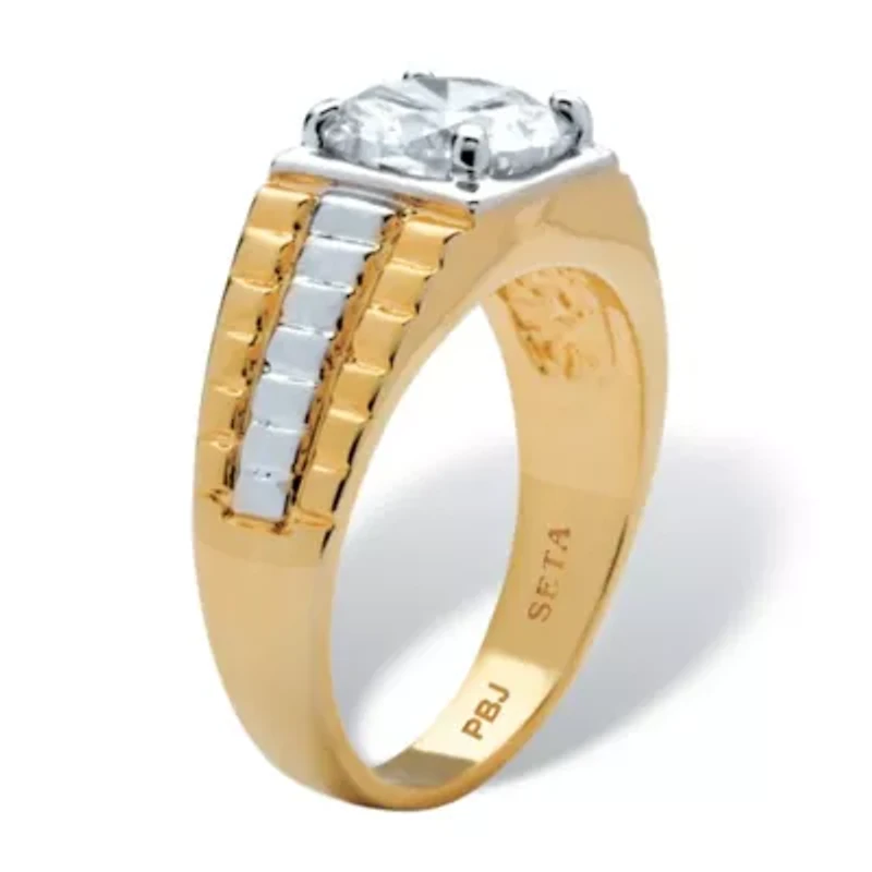 Men's 2 Carat Round Cubic Zirconia Textured Ring Gold-Plated